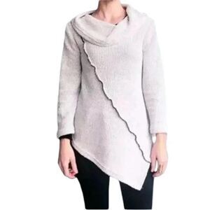 Yushi Asymmetrical Cowl Neck Oatmeal Beige Cotton Blend Women’s SZ M #2259